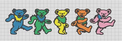 Five Dancing Marching Bear Grateful Dead Embroidery Design Patch File