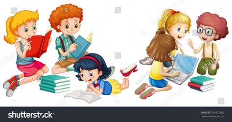 Kids Reading Books Working On Computer Stock Vector (Royalty Free) 534922966 | Shutterstock