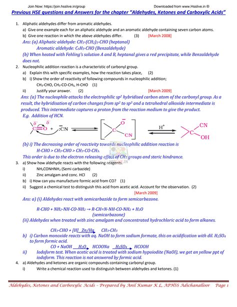 SOLUTION Plus Two Previous Year Chemistry Qb Ans Anil 12 Aldehydes