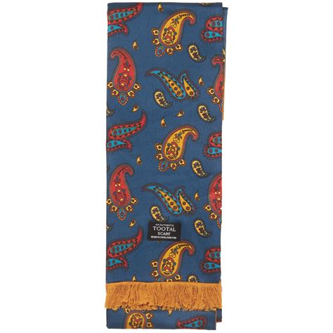 Tootal Navy Gold Paisley Silk Scarf Stuarts London