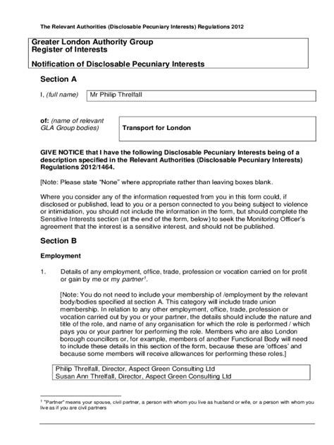 Fillable Online Declaration Of Interests Form Philip Threlfall Fax Email Print Pdffiller