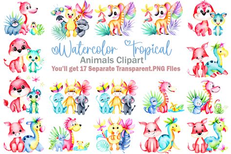 Watercolor Tropical Animals Clipart Graphic by svg.in.design · Creative ...