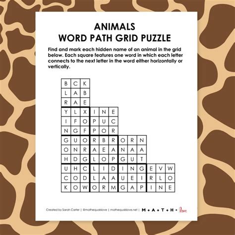 animal word path grid puzzle math love