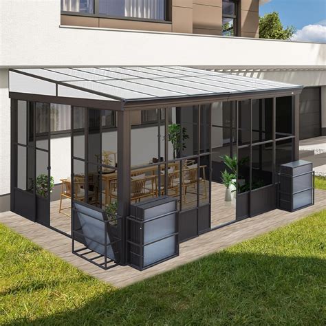 Domi 10x12FT Wall Mounted Sunroom, Outdoor Permanent Lean-to Solarium