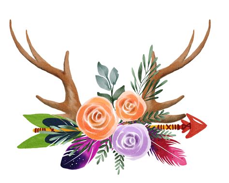 Watercolor Antler And Flower 11213055 PNG