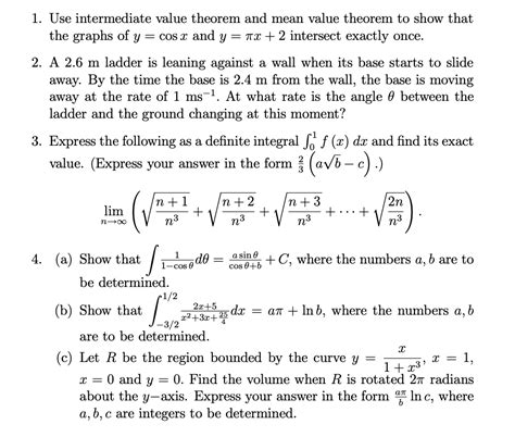 Solved 1 Use Intermediate Value Theorem And Mean Value