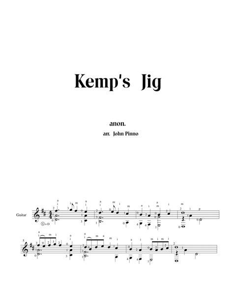 Kemp S Jig Arr John Pinno By Anon Sheet Music For Solo Guitar At