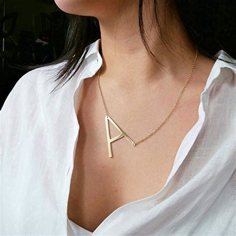 Letter A Necklace 18K Gold Plated Sideways Large Initial Necklaces