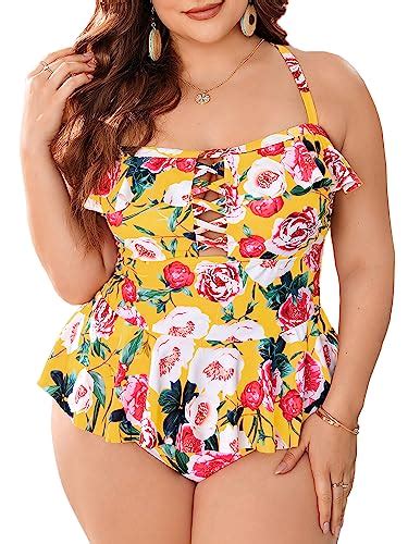 Tutorutor Womens Two Piece Plus Size Bathing Suit Floral Peplum