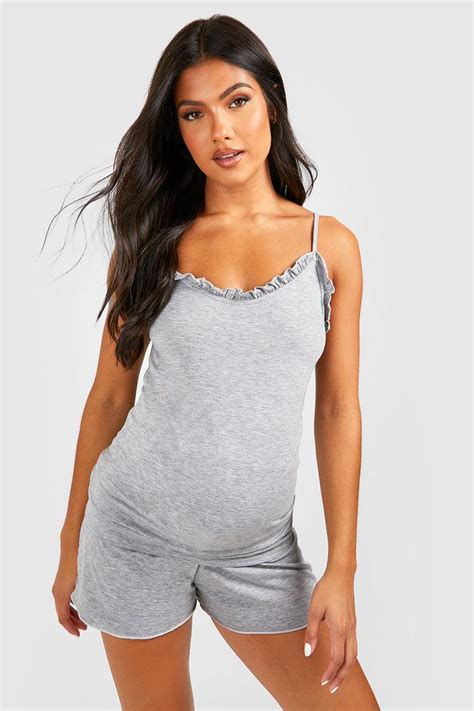 Maternity Lettuce Hem Cami Short Pj Set Boohoo Uk