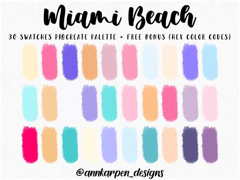 Miami Beach Procreate Palette Hand Picked 30 HEX Color Codes Instant