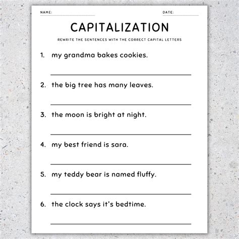 Capitalization Worksheets Fix The Sentences Grammar Practice St Grade