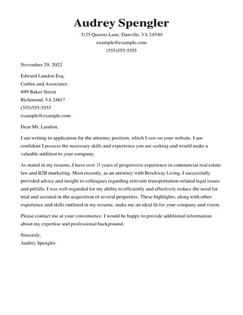 Free Professional Attorney Cover Letter Examples