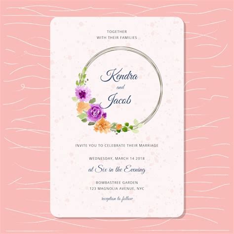 Hochzeitseinladung Mit Sch Nen Aquarell Blumenkranz Premium Vektor