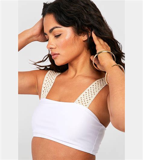 Buy Boohoo Raffia Crochet Square Neck Bikini Top In White Thstreet Uae