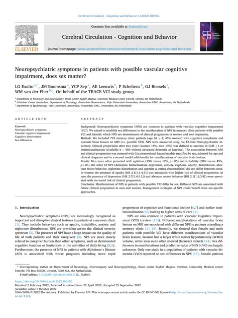 Pdf Neuropsychiatric Symptoms In Patients With Possible Vascular Cognitive Impairment Does