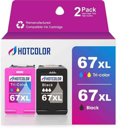 Hotcolor 67xl Printer Ink Replacement For Hp 67 Ink Cartridges Blackcolor Combo