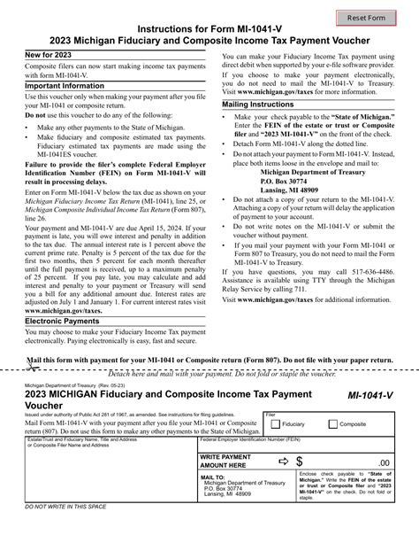 Form Mi 1041 V Download Fillable Pdf Or Fill Online Michigan Fiduciary And Composite Income Tax