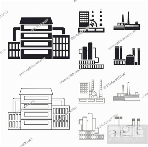 Industry Production Factory Set Collection Icons In Black Stock