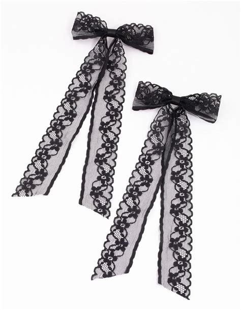 Black Fabric Medium Lace Hair Bows Pack Black Hair Accessories Black