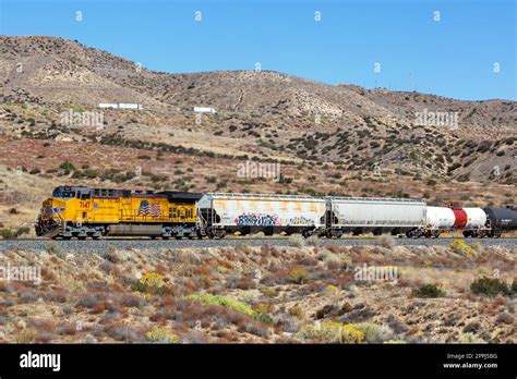 Union Pacific Railroad Freight Train At Cajon Pass Near Los Angeles