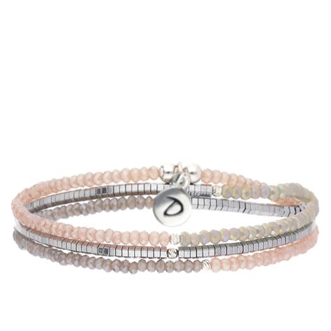 Bracelet Élastique Asymétrique Gris Beige Hématite Triple Tours