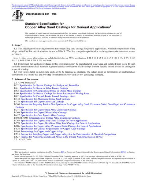 ASTM B584 08a Standard Specification For Copper Alloy Sand Castings