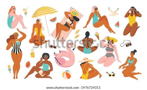 Girl In Swimsuit By The Sea Vector Flat Illustration