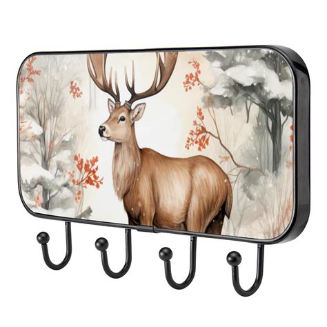 Self Adhesive Key Holder With Hooks Jungle Elk Wall Mounted Key Rack