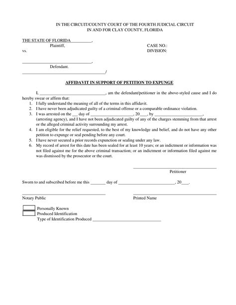 Clay County Florida Affidavit In Support Of Petition To Expunge Fill