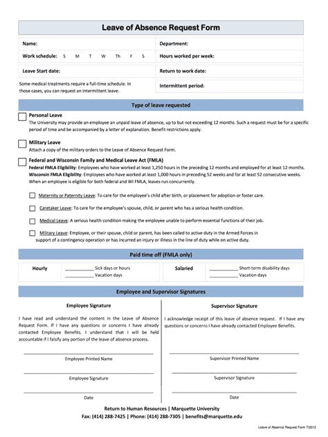 Fillable Online Marquette Leave Start Date Marquette Fax Email Print