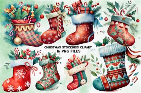 Watercolor Christmas Stockings Clipart Graphic By WatercolorArt