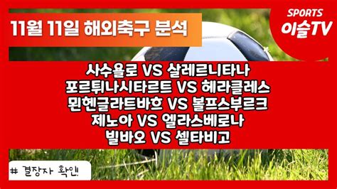 토토분석ㅣ축구분석ㅣ스포츠토토ㅣ11월10일 해외축구분석ㅣ사수욜로 살레르니타나ㅣ포르튀나시타르트 헤라클레스ㅣ묀헨글라트바흐 볼프스부르크