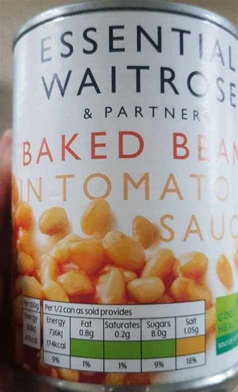 Essential Waitrose Baked Beans in tomato sauce kalorie kJ a nutriční