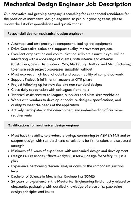 Mechanical Design Engineer Job Description Velvet Jobs