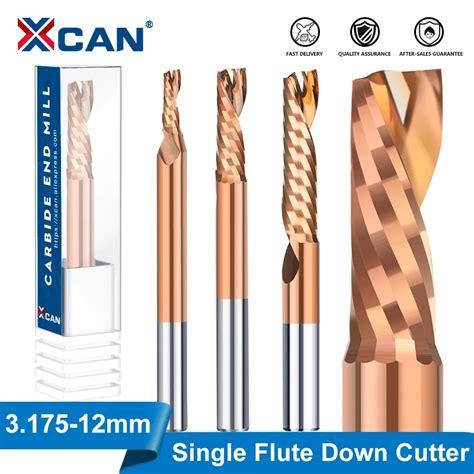 XCAN Milling Cutter Down Cut Single Flute Spiral End Mill Carbide CNC