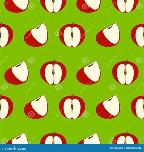 Seamless Vector Pattern Green Background With Red Apples Stock Vector