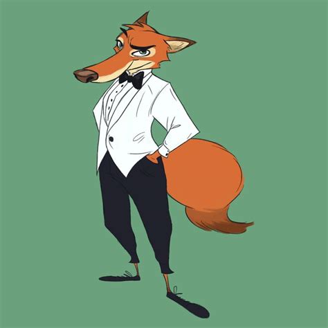 a cartoon fox wearing a tuxedo and bow tie