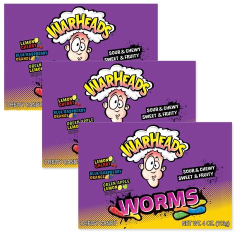 Buy Warheads Sour And Chewy Sweet And Fruity Gummy Worms Candy Movie Theater Boxes Pack Of 3