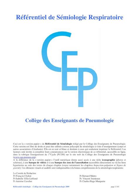 Pdf Référentiel De Sémiologie Respiratoire Cepcep Splf Fr Wp