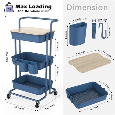 Dtk Tier Utility Rolling Cart With Cover Board Rolling Storage Cart