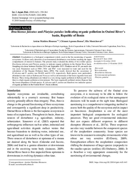 Pdf Brachionus Falcatus And Platyias Patulus Indicating Organic