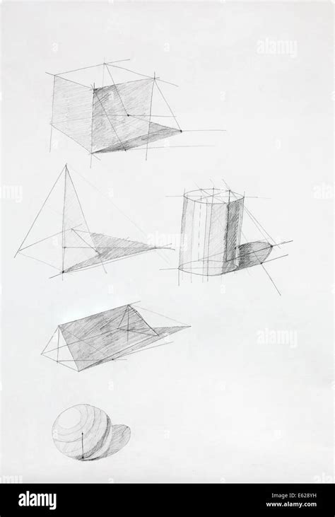 different geometric shapes with shadows, drawn by hand Stock Photo - Alamy