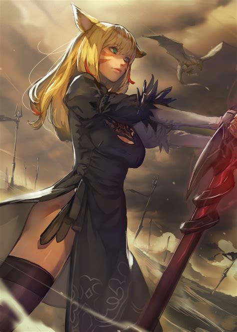 Safebooru 1girl Animal Ears Battlefield Black Legwear Blonde Hair Cat