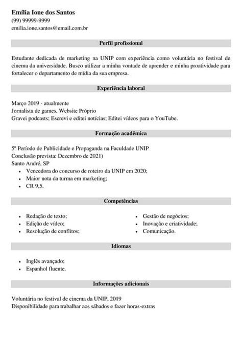 Curriculum Vitae Em Pdf Modelos Para Preencher E Baixar