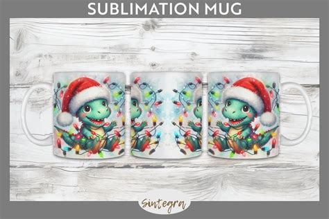 Christmas Dinosaur V7 Entangled In Lights Mug Wrap PNG