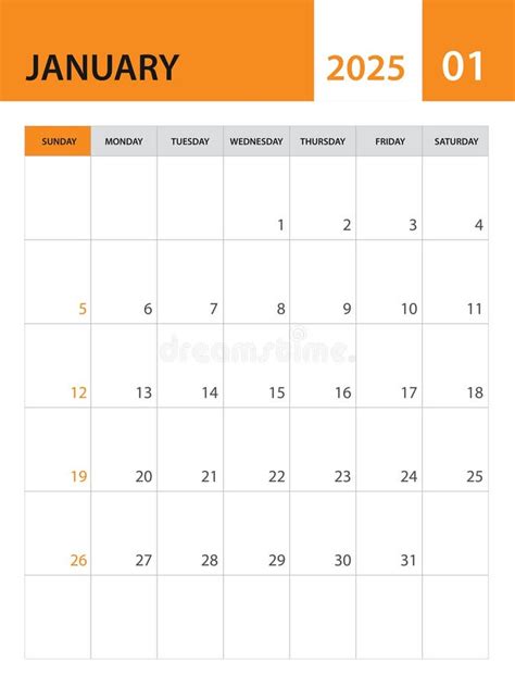 January 2025 Template, Calendar 2025 Template Vector, Planner Monthly