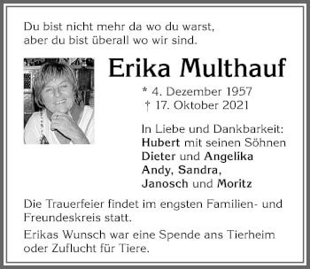 Traueranzeigen von Erika Multhauf Allgäuer Zeitung