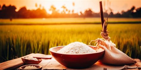 Arroz En Un Bol Con Un Bol De Arroz Sobre La Mesa Foto Premium