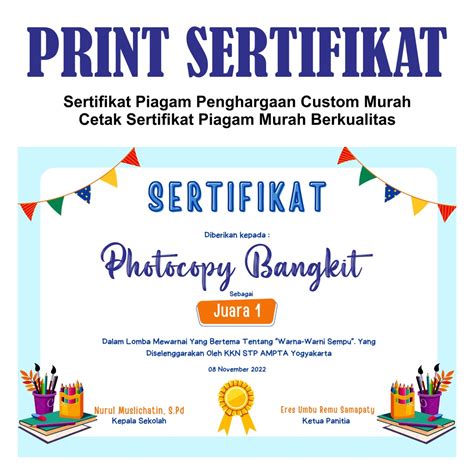 Jual Sertifikat Piagam Penghargaan Custom Cetak Sertifikat Piagam